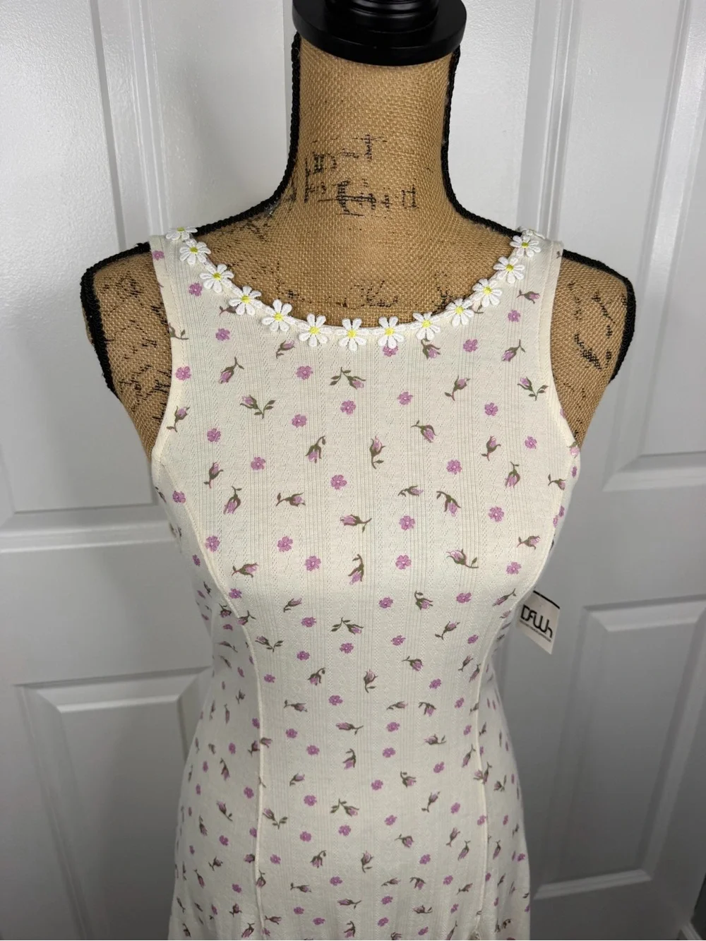 Free People Size S Ivory Floral Daisy Trim Mini Dress NWT